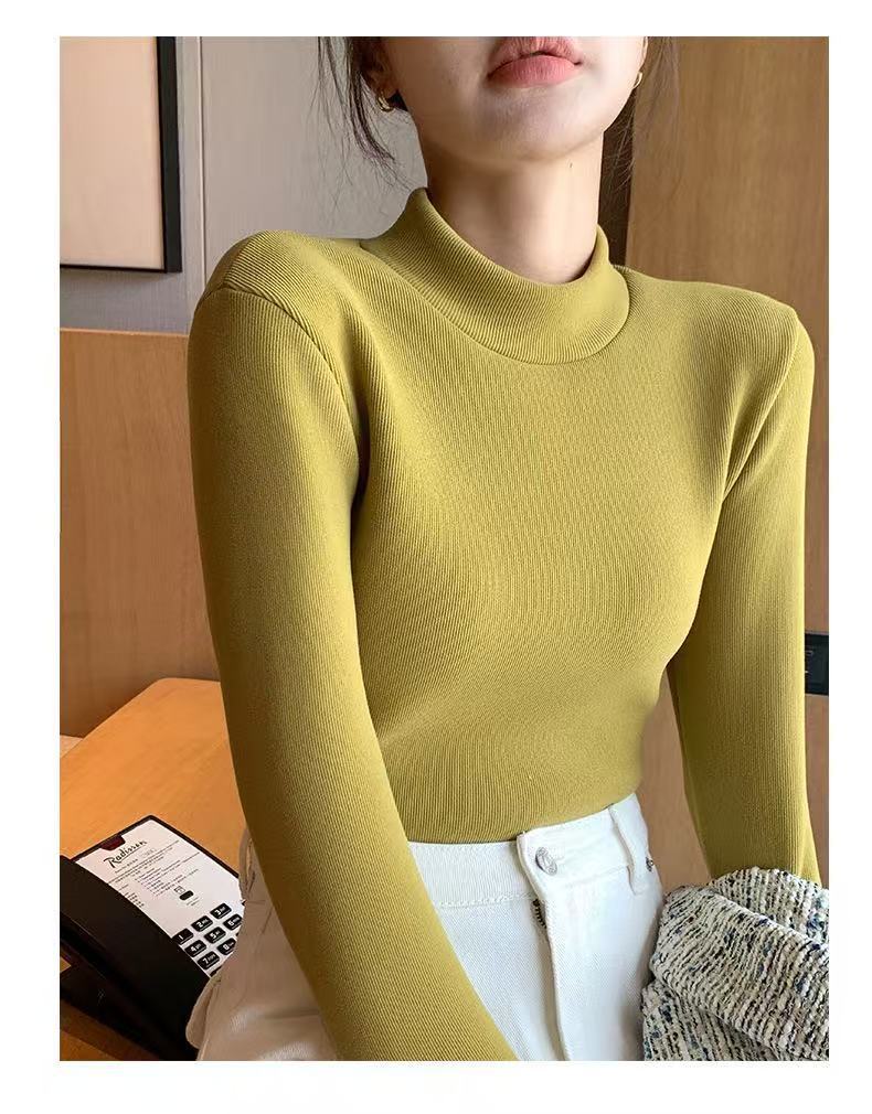 春秋女装新款加绒保暖针织衫长袖半高领上衣女休闲修身内搭打底衫详情21