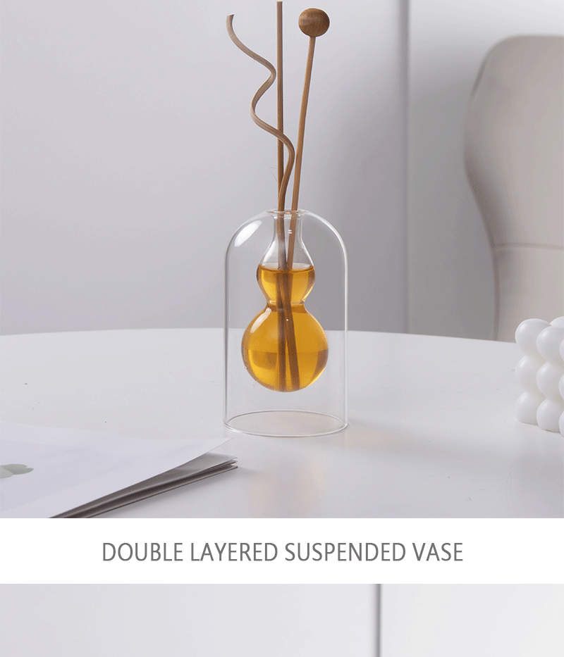 Colored double-layer glass vase, flameless glass art aromatherapy bottle, transparent vase, hydroponic restaurant table decoration pic 11