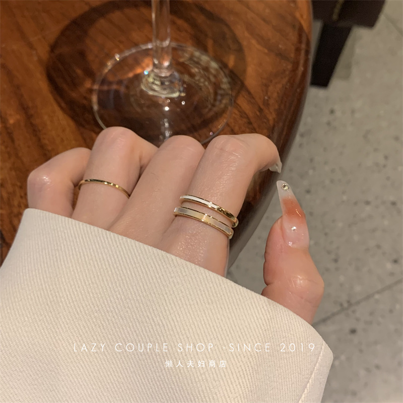 A light luxury mother-of-pearl double-layer plain ring ring that accentuates a slender hand and exudes a sense of sophistication. It features a unique and trendy open ring design on Instagram for women pic 19