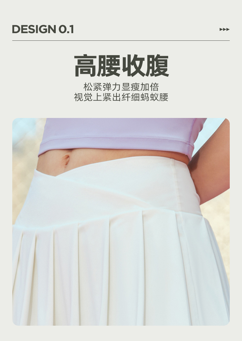 Two faux pleated sports short skirts for women to prevent exposure, with high pockets at the back and a slender waist. Casual outerwear for badminton and tennis pic 13