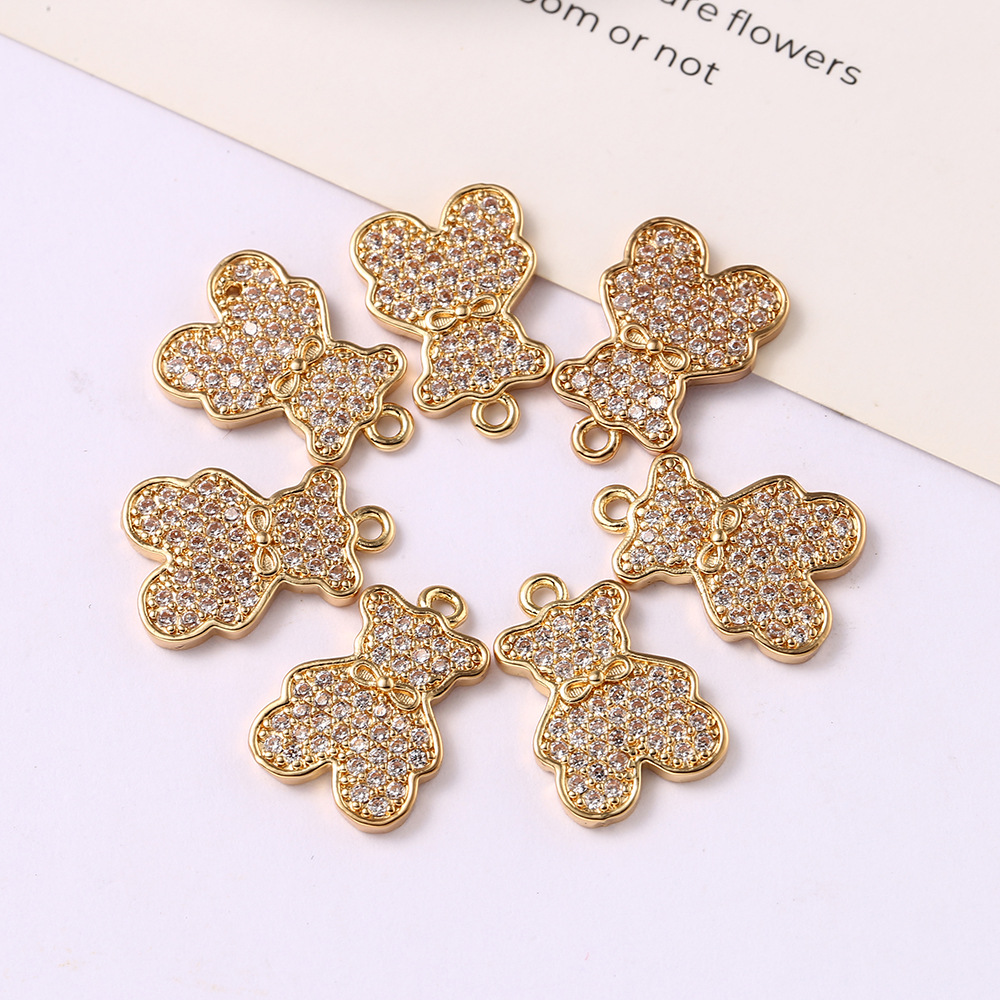 卡通铜镶锆石小熊公仔DIY项链手链吊坠材料耳饰发卡满钻饰品配件详情6