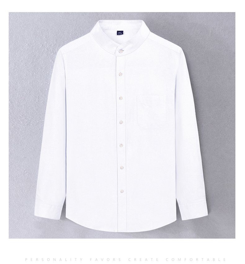 New pure cotton stand-up collar Oxford fabric long-sleeved shirt for men, spring and autumn casual solid-color all-cotton no-iron shirt for men pic 17