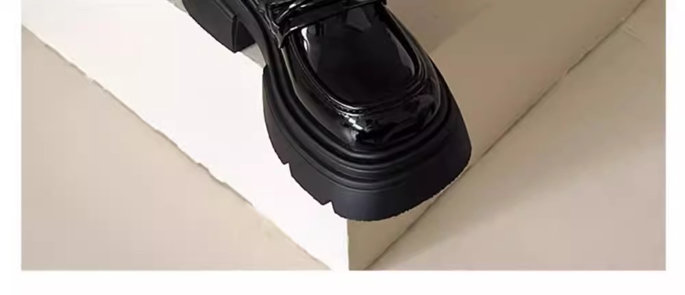 牛皮版~英伦风厚底真皮小皮鞋女复古黑色休闲松糕鞋一脚蹬乐福鞋详情5