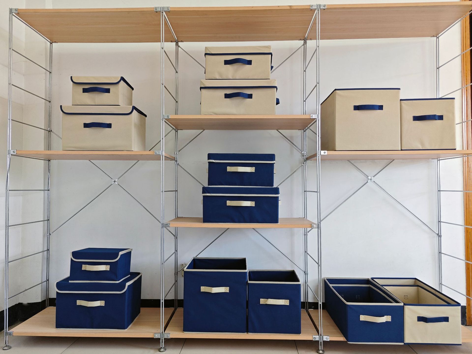 ✅居家布艺拼色收纳箱可折叠衣物收纳整理箱多用无纺布防尘带盖详情1