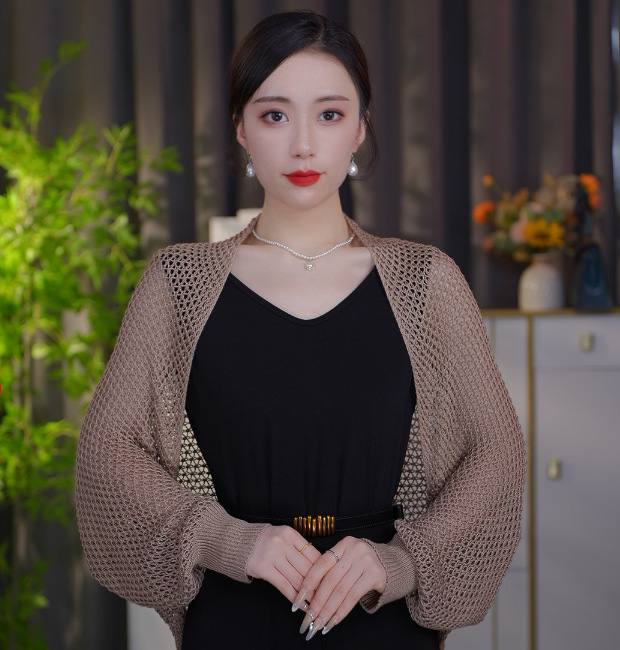 【四季】【冰丝长袖披肩】新款混纺夏秋季网格针织披肩百搭时尚女详情2
