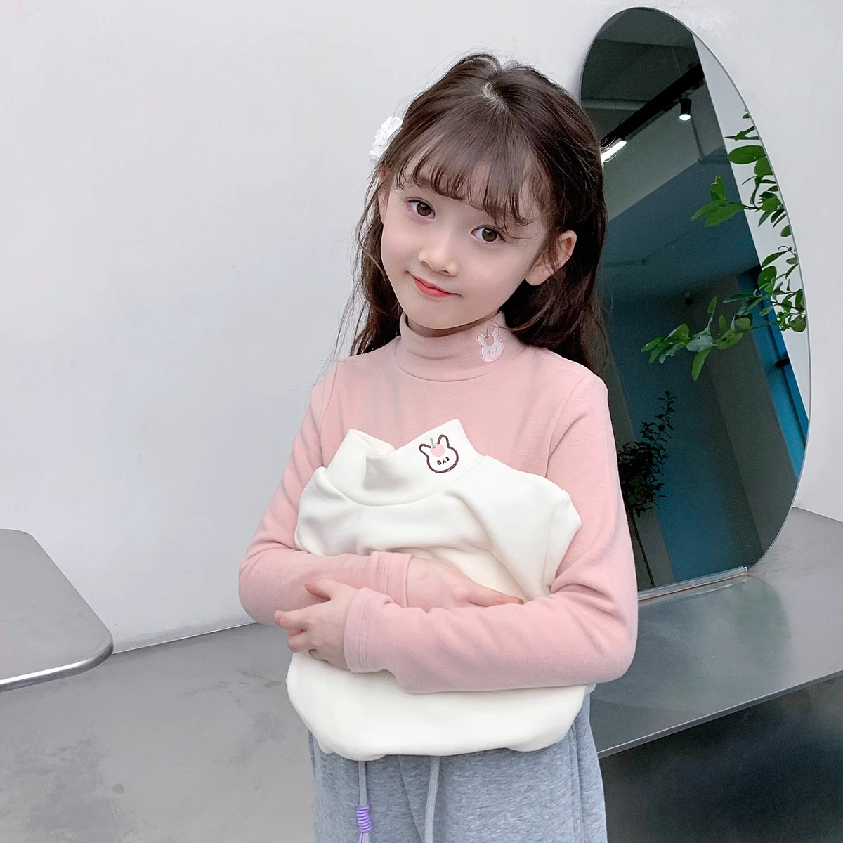 女童加厚打底衫2023冬装新款儿童德绒小宝宝洋气半高领加厚上衣潮详情4
