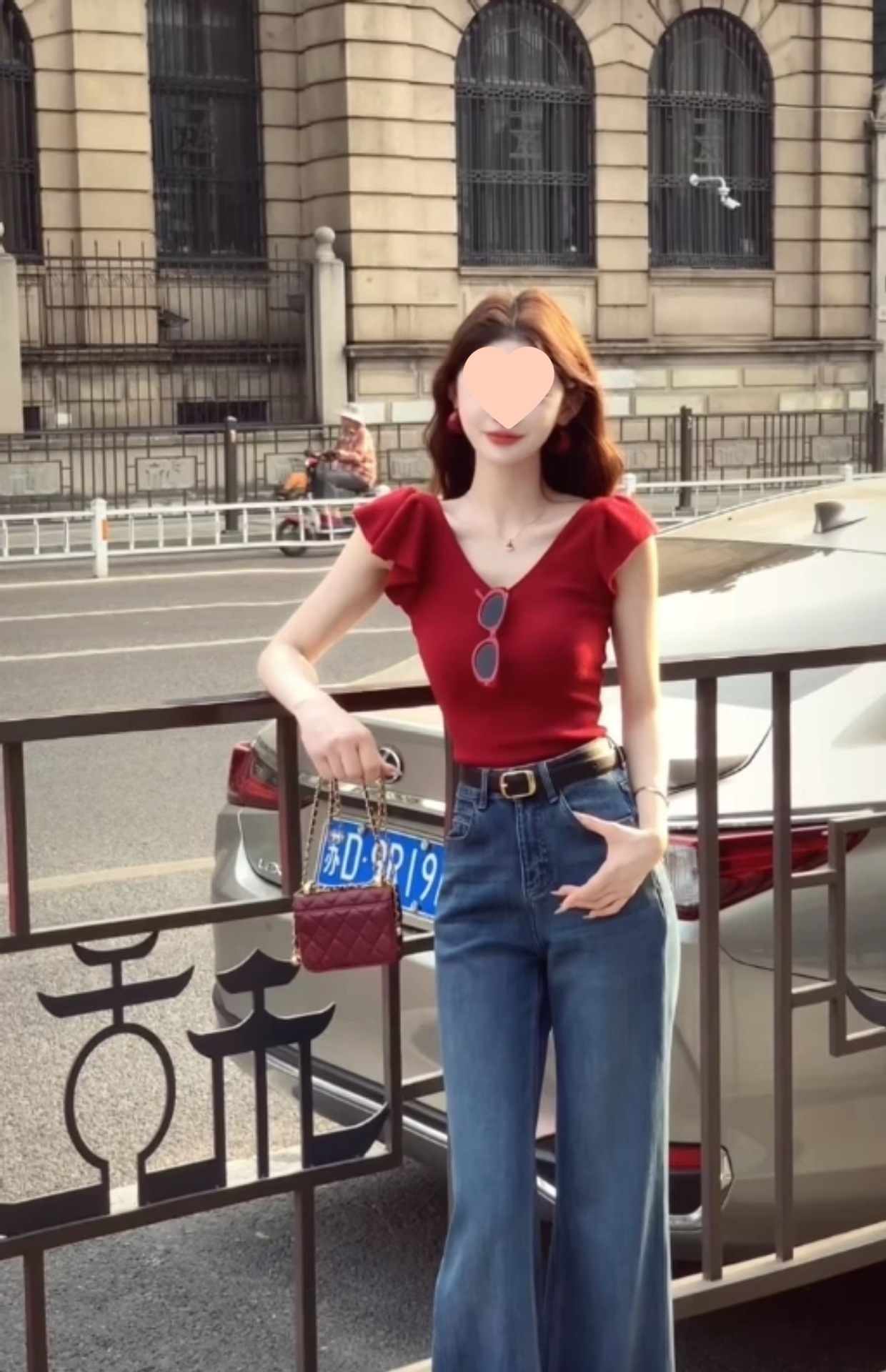 红色领短袖针织衫正肩恤女夏季修身显瘦纯欲辣妹小飞袖短款上衣详情22