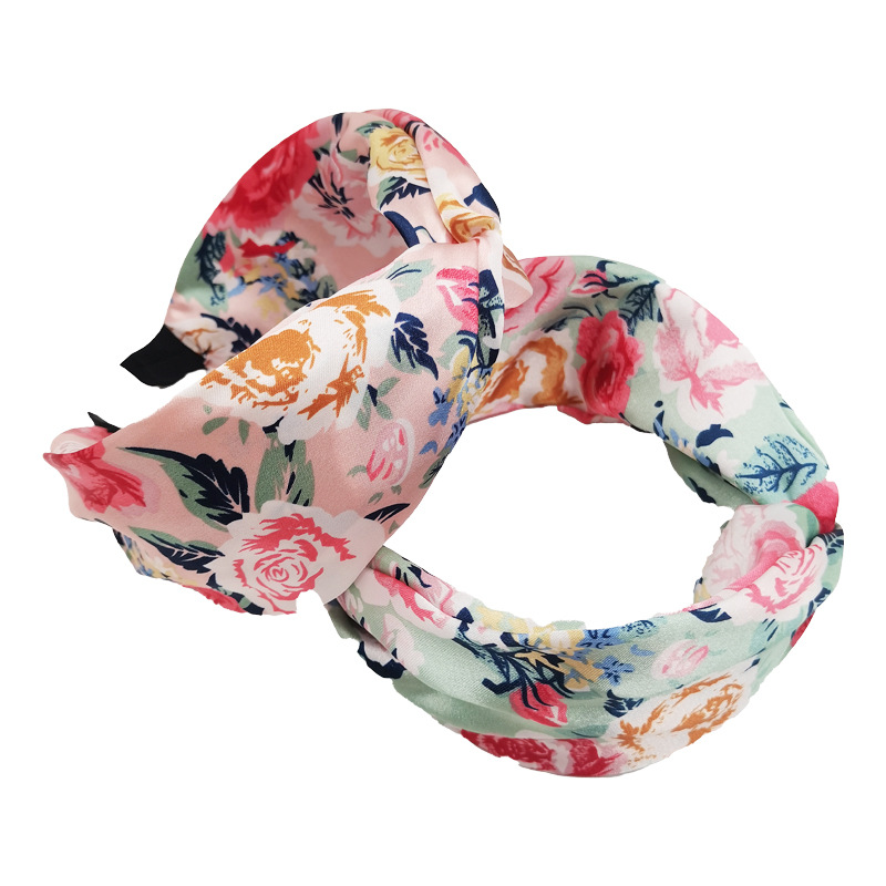 Exclusive Qiwei Accessories, exclusive Qiwei Accessories, new cross-border headwear and hair accessories from Europe and America, elegant fabric, knotted, floral print, wide-brimmed hair band for women pic 11