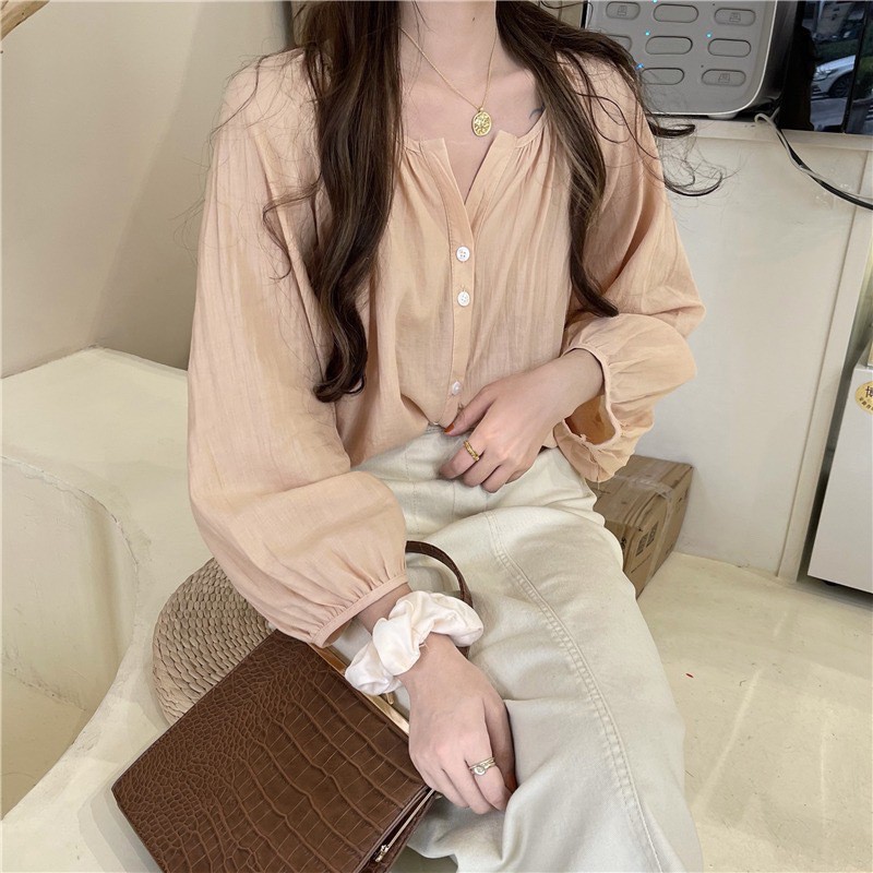 春季慵懒风宽松法式复古薄款防晒长袖衬衫女雾霾蓝开衫上衣罩衫详情3