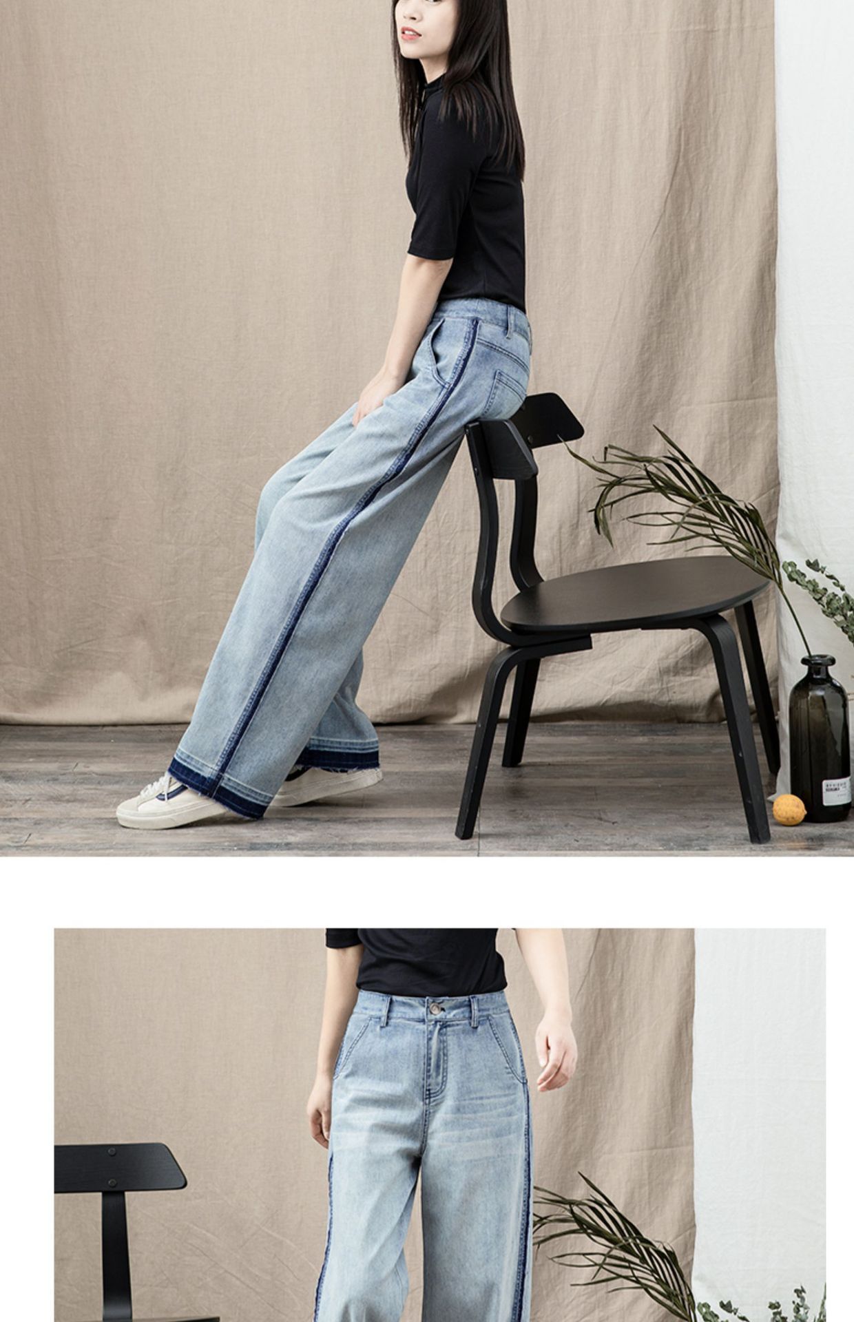 撞色直筒牛仔裤女2025春季新款毛边复古宽松休闲阔腿腿长详情26