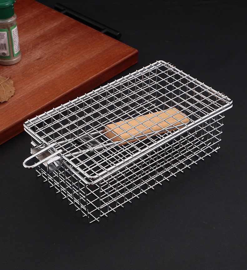 厂家直发可折叠炸篮木柄烧烤网户外烧烤夹烤鱼烤肉蔬菜便携详情11