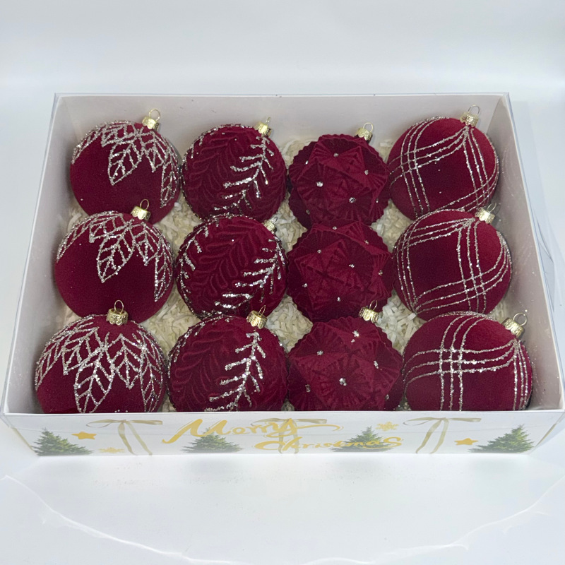 Cross-border new velvet Christmas ball set, Christmas window velvet balls, Christmas tree decoration, painted balls and hanging ornaments pic 6