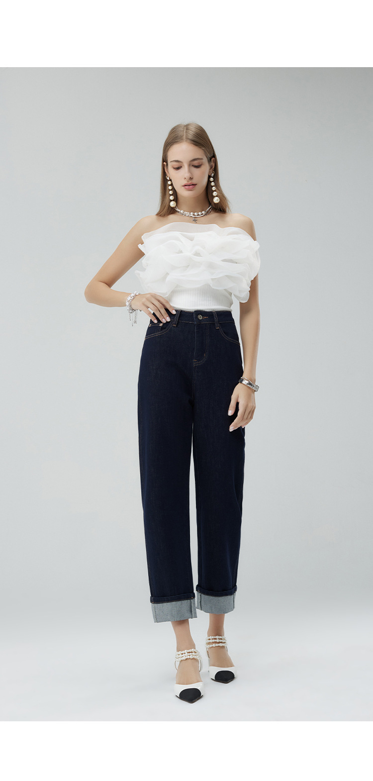 Spring and autumn new light luxury custom jeans, made of dark Lycra fabric, high-waisted, casual and versatile, trendy brand flanged pic 18