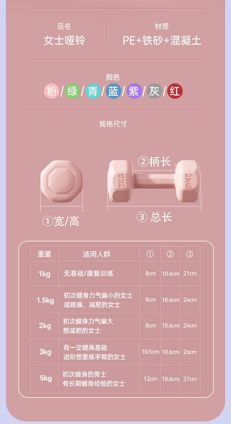 包邮小哑铃女士健身器材家用儿童包胶男士练臂肌壶铃瑜伽哑铃套装详情16