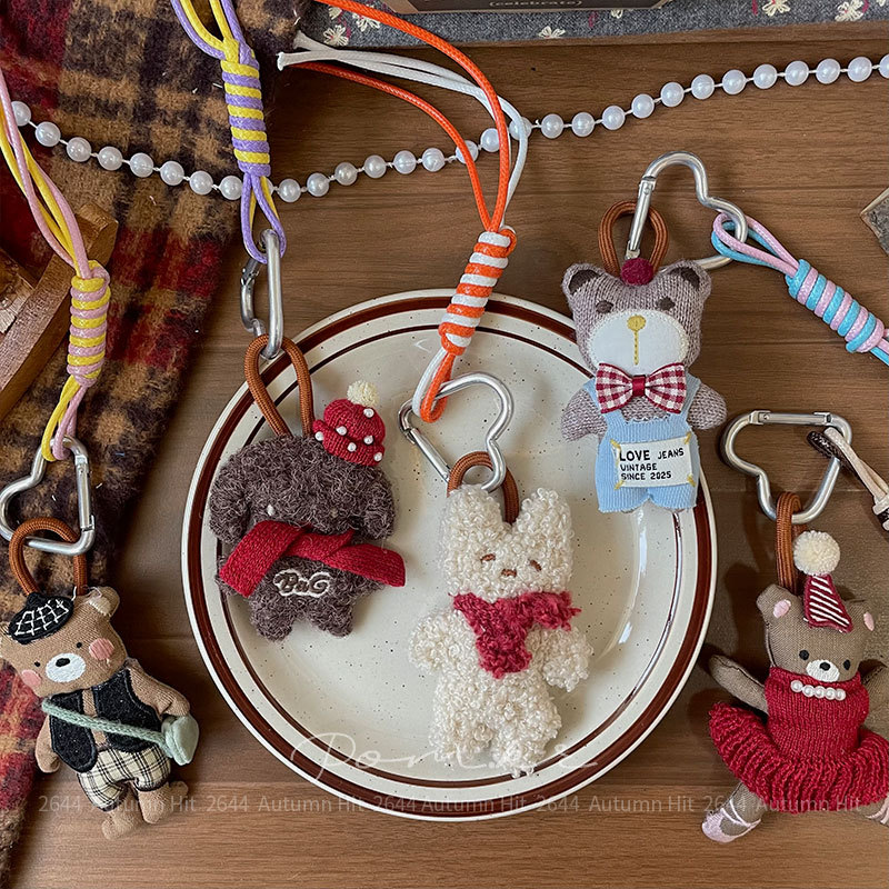 新款韩系复古穿搭小熊挂饰 手工玩偶钥匙扣 包包背包可爱公仔挂件萌系装扮小熊挂件：复古 / 芭蕾多款造型 软萌可爱日常包袋详情2