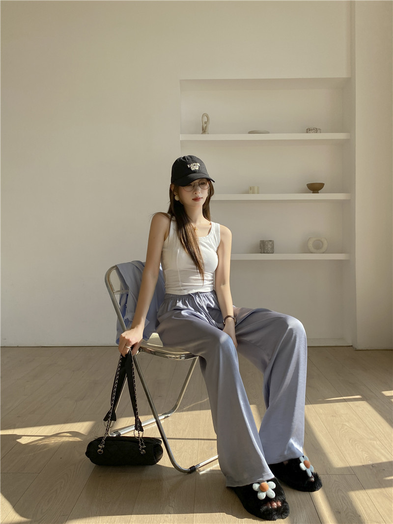 高腰松紧纵享丝滑珠光仿醋酸阔腿质感冰丝抽绳凉凉裤宽松阔腿裤女详情16