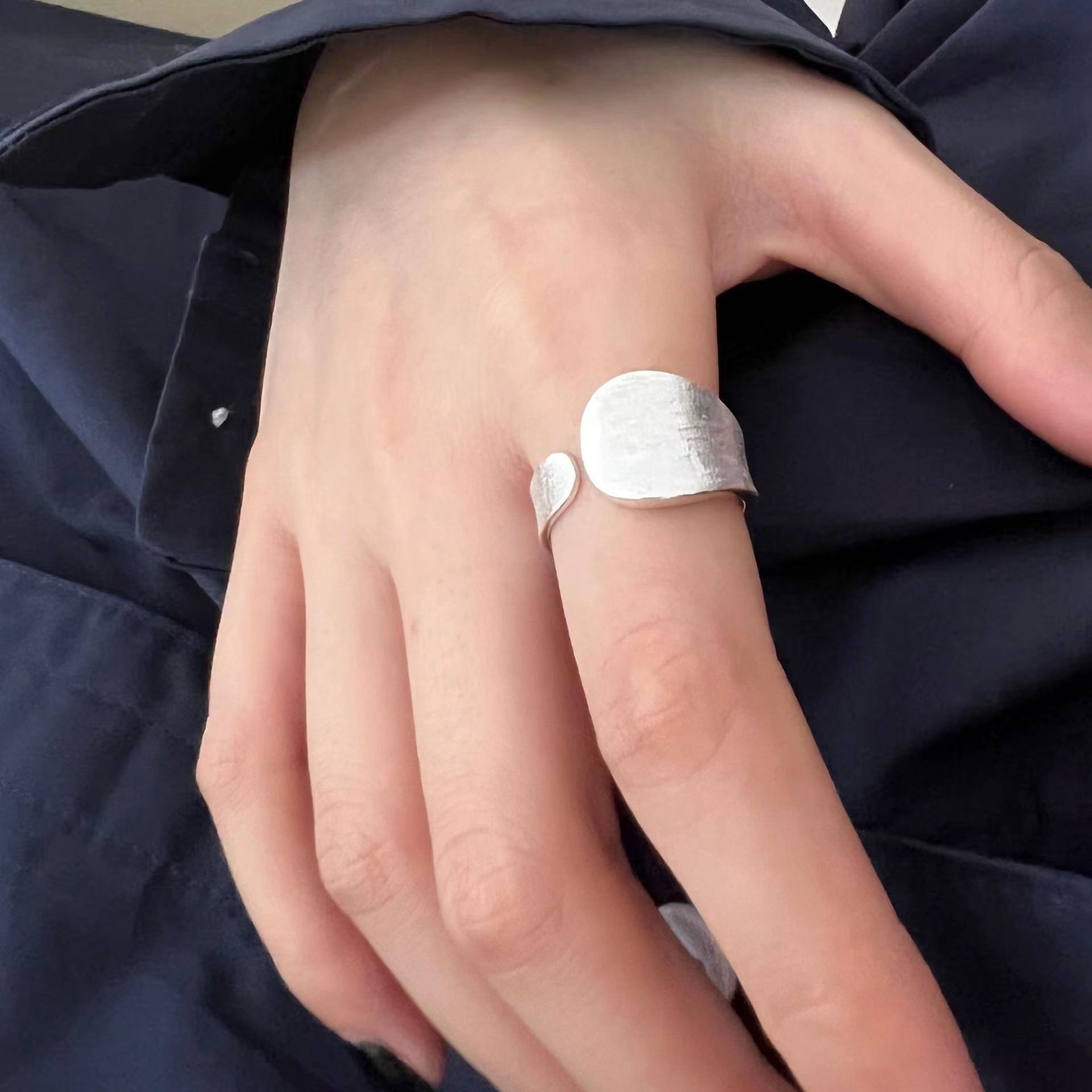 925 sterling silver ring with matte brushed finish, index finger ring opening design, bright silver versatile ring pic 12