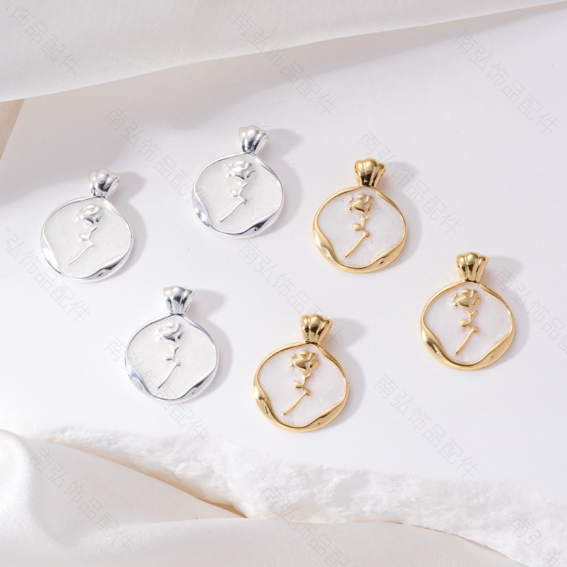 18k genuine gold color-retaining oil-dripping rose pendant, pendant, diy handcrafted jewelry, bracelet, necklace accessory pic 7