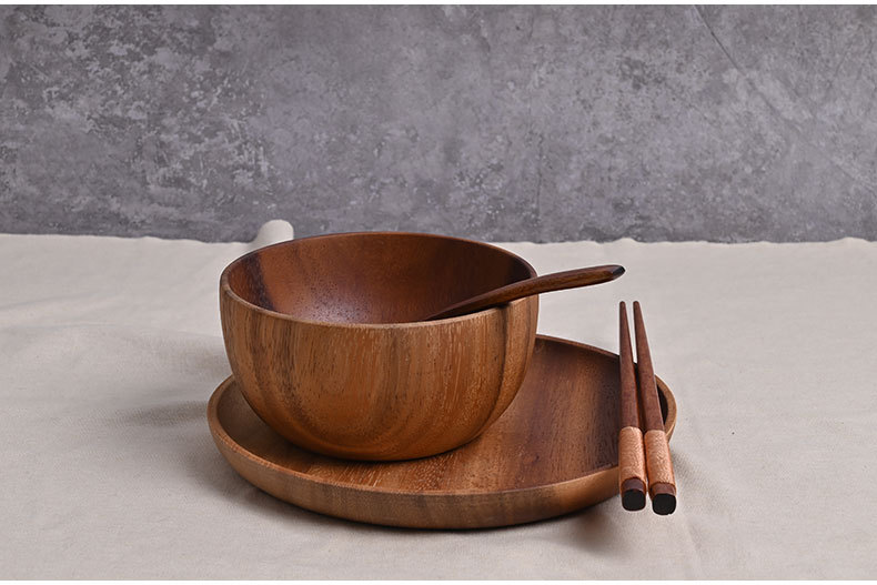 整木圆形复古风相思木碗木头日式沙拉碗实木装汤碗量大从优详情12