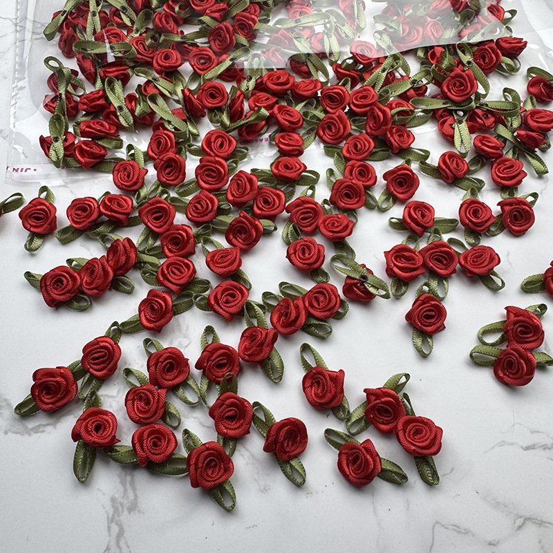 玫瑰花现货绿叶玫瑰手工花朵发饰辅料辅料公仔配饰饰品配件缎带加详情7