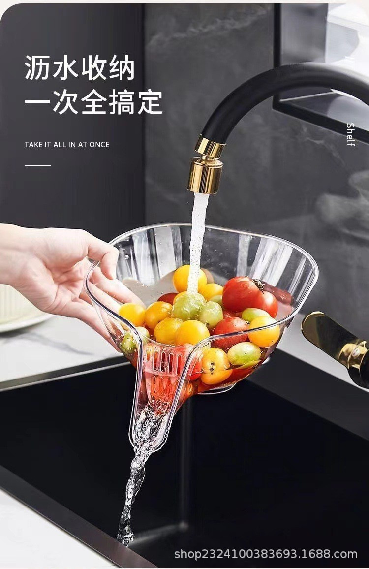 Multi-functional draining basket, dry-wet separation water tank, water filter basket, traceless creative plastic model, vegetable washing water pool, draining rack, batch pic 10