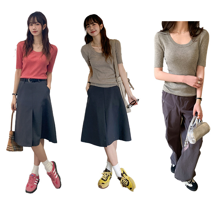 U领冰丝针织衫短袖女修身夏季基础短款T恤上衣2025新款详情5