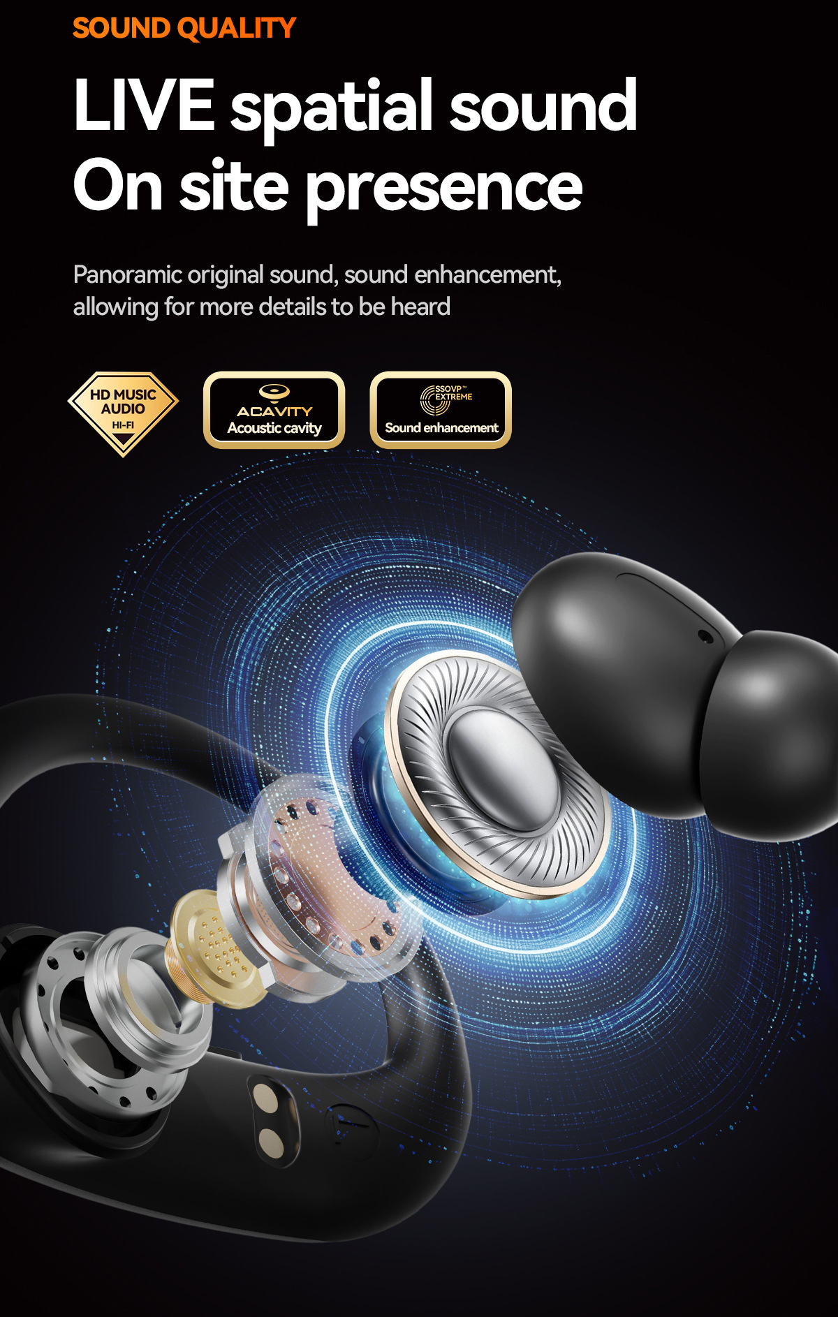 Nuevo producto smart crossover nuevo M144 orejar montado OWS semi-en el oído abierto bluetooth auriculares con doble pantalla de número modelo privado pic 11