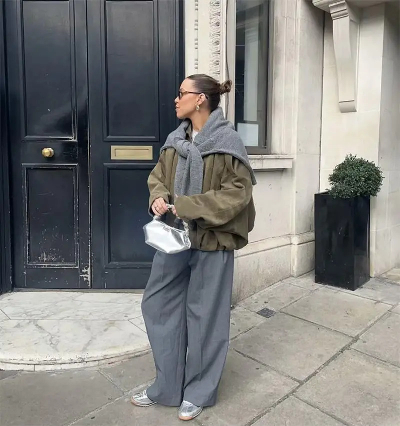 速卖通跨境批发欧美女装2025时尚飞行员夹克蝙蝠袖拉链休闲上衣详情16