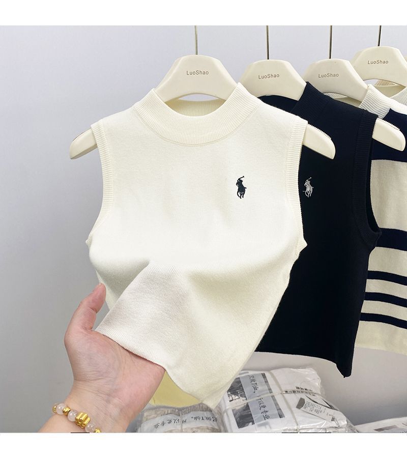 复古优雅高端半高领工字背心女2024春夏新款时尚气质内搭打底上衣详情9