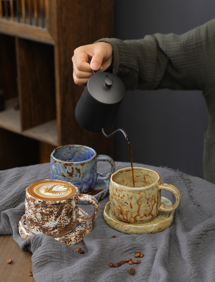 窑变咖啡杯碟套装复古陶瓷杯下午茶卡布奇诺拿铁咖啡杯家用马克杯详情32