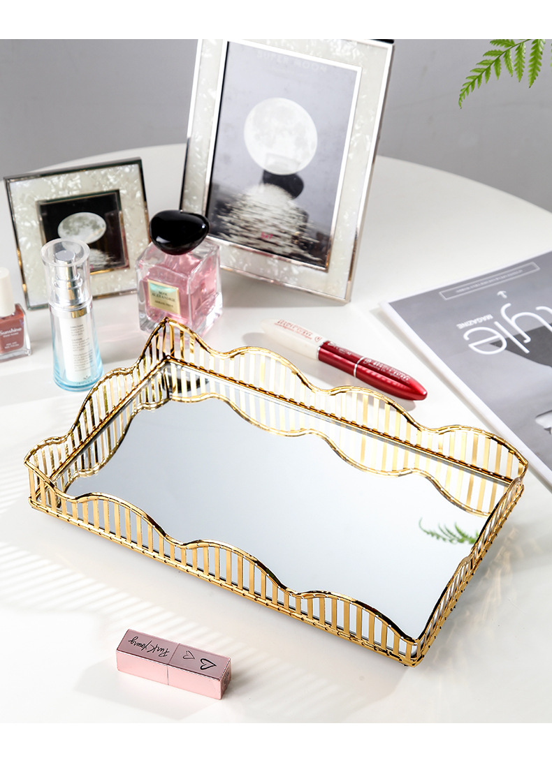 铁艺玻璃镜面果盘婚礼果盘北欧金属化妆品收纳托盘果盘大号容量详情11