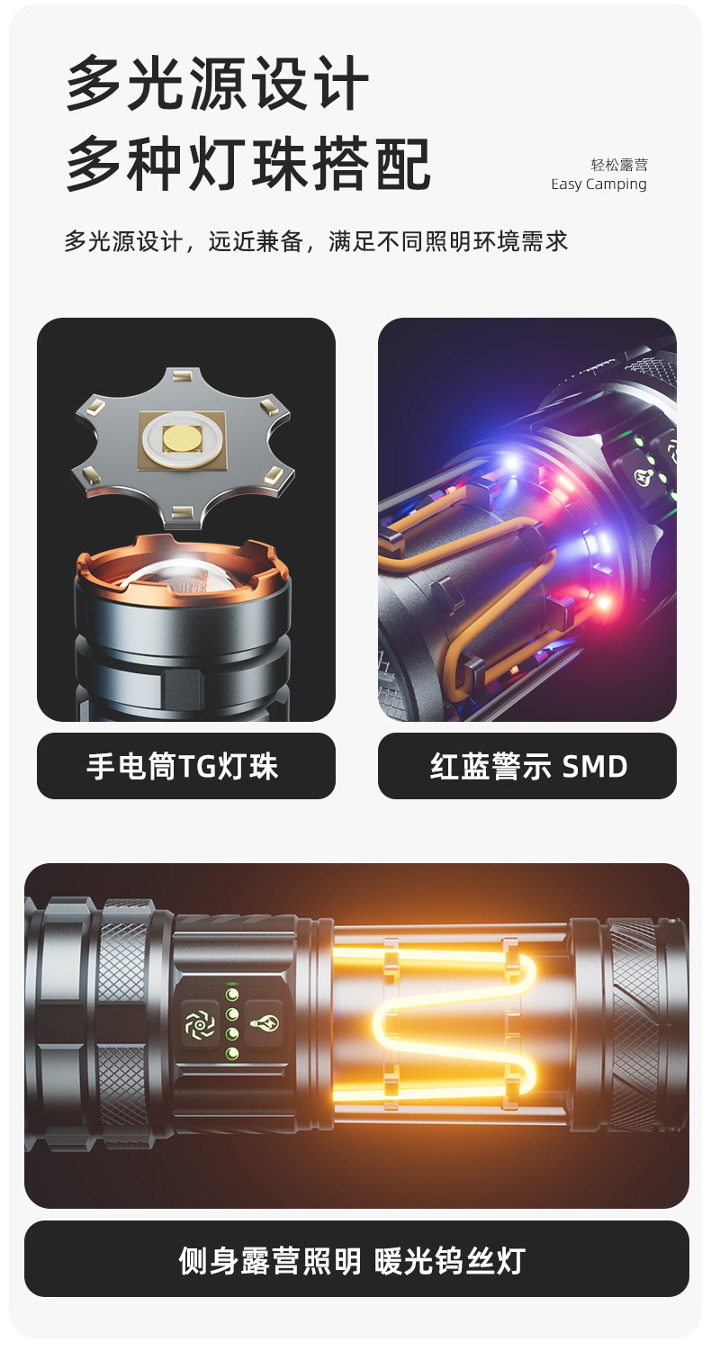 The new cross-border ultra-bright outdoor long-range white laser zoom with breathing function comes with a rechargeable flashlight for camping pic 10
