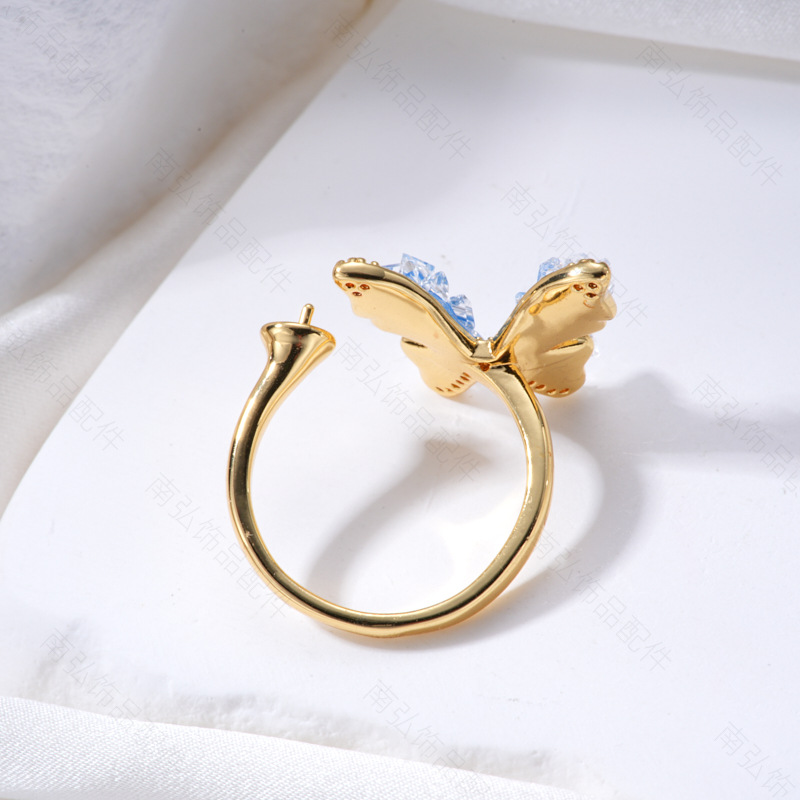 Pearl ring, earneedle pendant, micro-inlaid three-piece set, empty stand butterfly style, oil drip design, DIY light luxury style pic 7