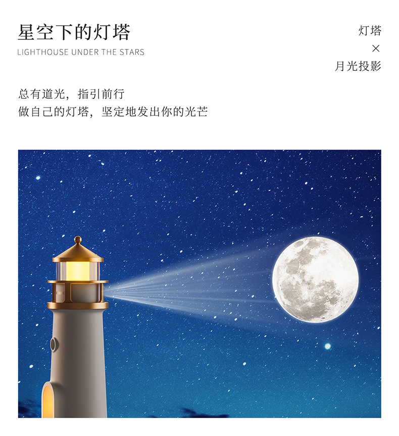 2025新款月光灯塔氛围灯 月亮月球卧室床头投影灯 人来即亮感应灯详情2