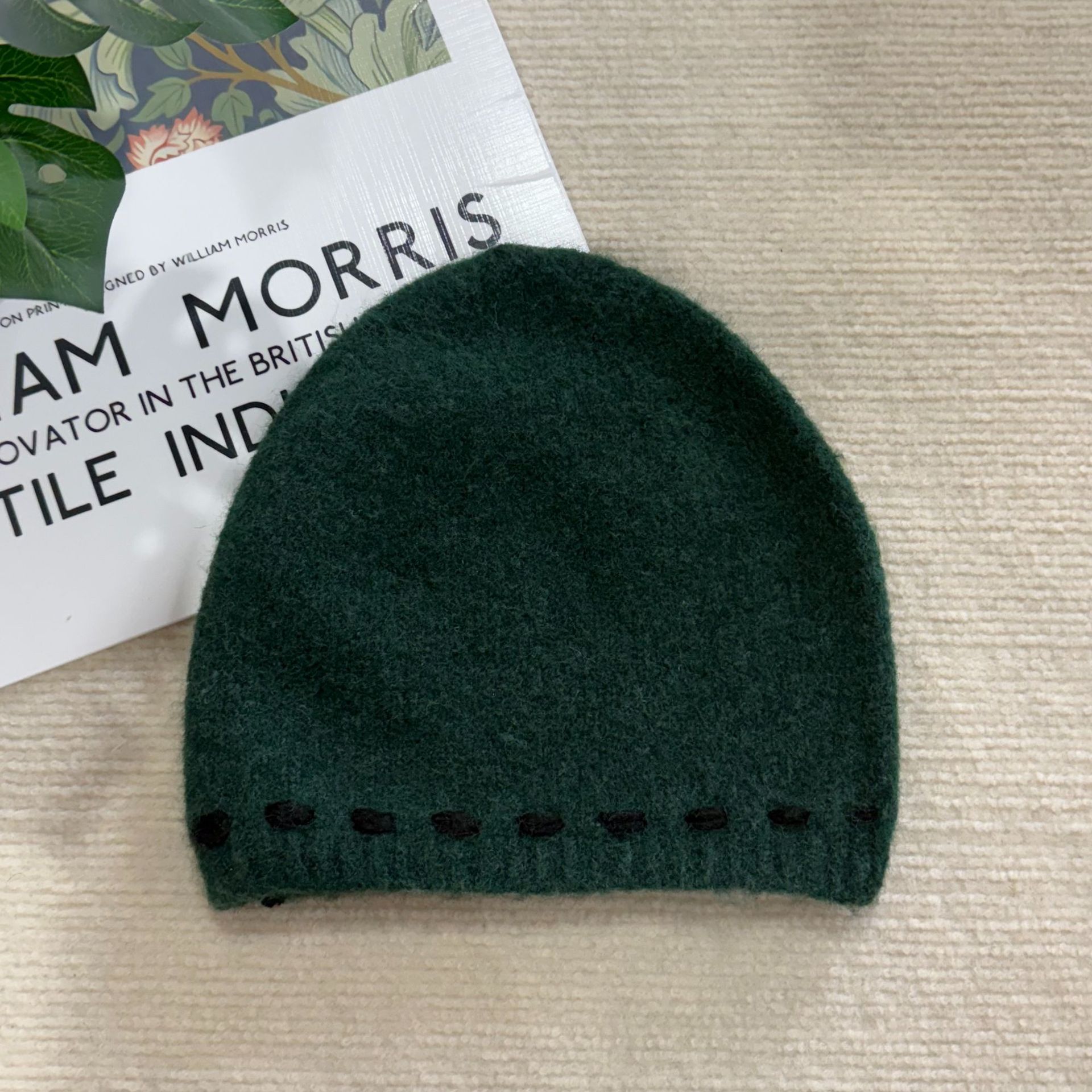 Japanese-style Australian wool knitted hats, women's autumn and winter bucket hats, simple embroidered line fisherman hats, versatile fashion hats pic 8