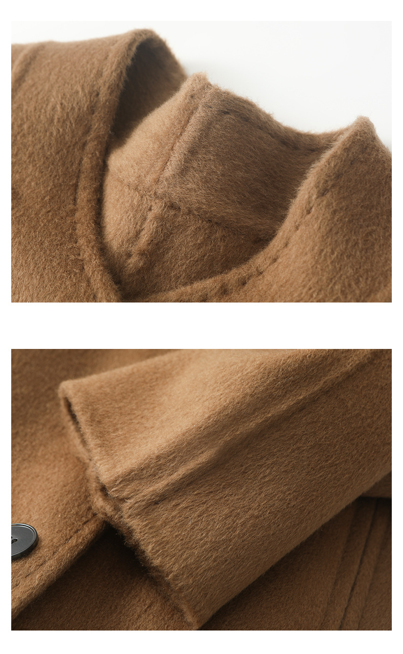 The new stand-up collar double-sided cashmere coat for women in the spring and autumn of 2025 is a long cocoon-shaped alpaca wool woolen coat. It is a popular woolen coat pic 30