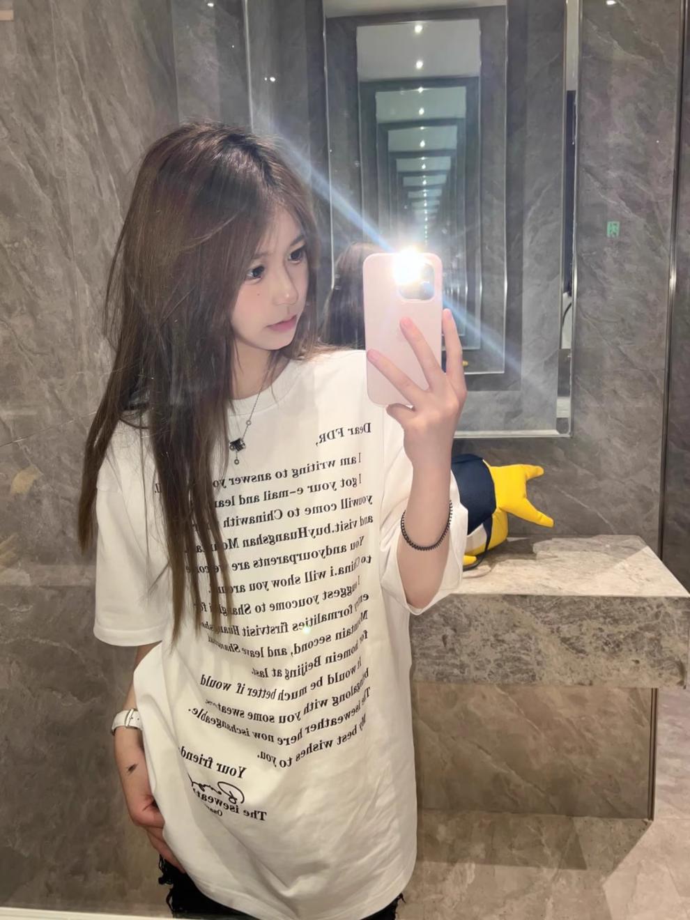 国潮美式英文印花短袖t恤女夏季hiphop潮牌高街宽松情侣半袖上衣详情5