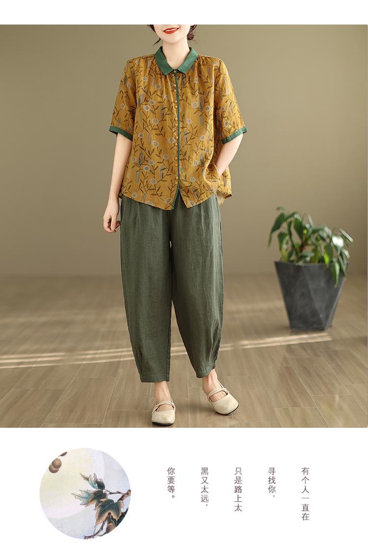 中老年妈妈装衬衫棉麻韩版大码复古民族风两件套夏装苎麻套装女装详情16