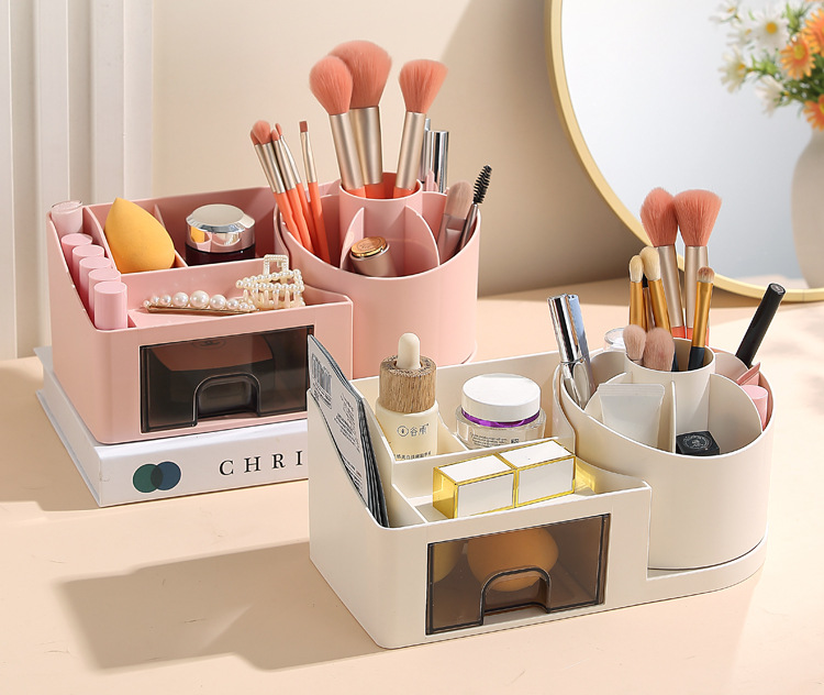 Rotating pen holder, multi-compartment desktop, lipstick and stationery, desk shelf, cross-border exclusive, with drawer compartment desktop storage box pic 2