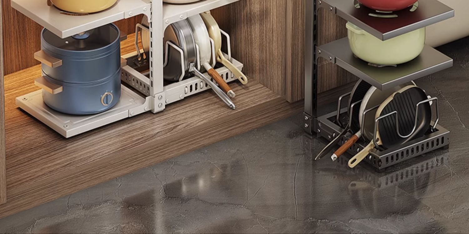 水槽下锅具置物架台面双杯放锅架跨境大锅平底锅收纳橱柜多层收纳详情11