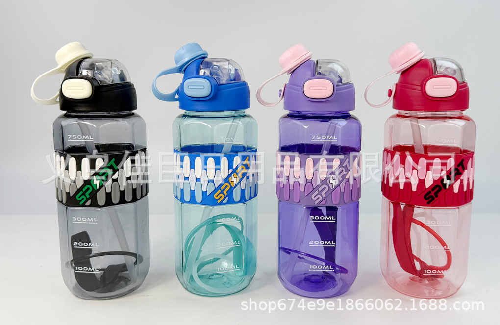 High appearance level gradient solid plastic cup, large-capacity bouncy lid space pot, outdoor sports water bottle, portable plastic water cup pic 8