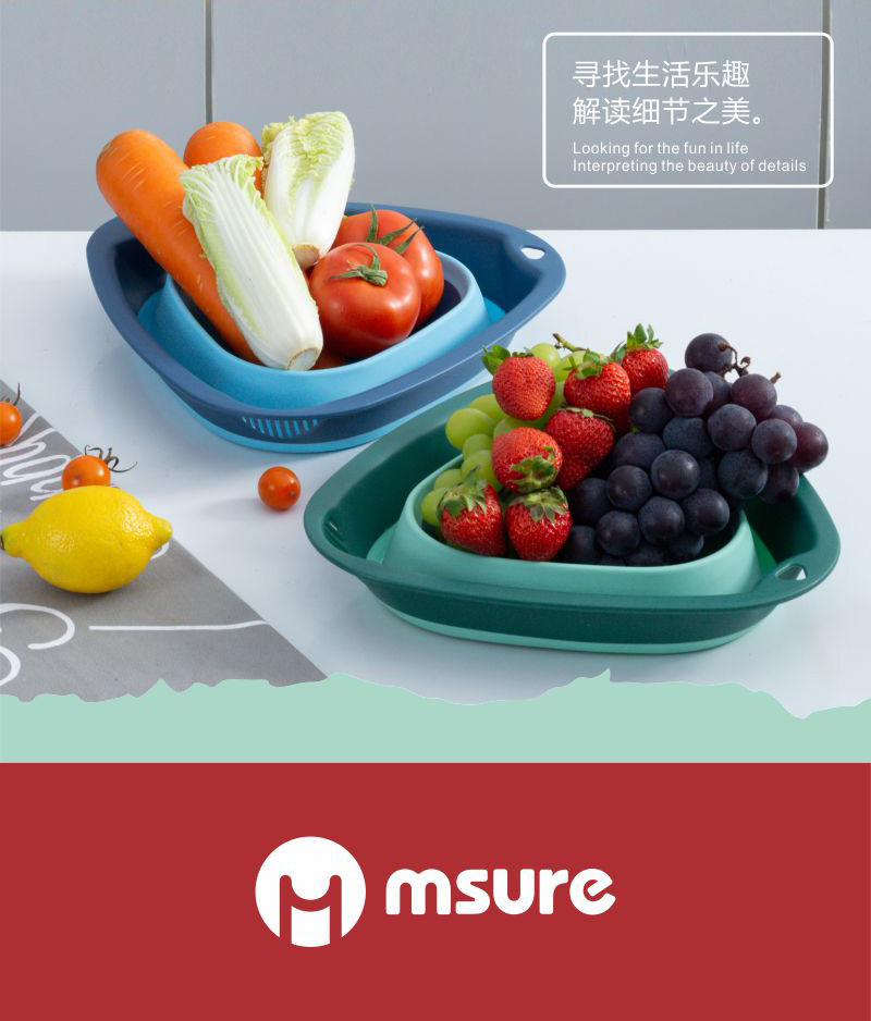 Wholesale of large-capacity telescopic rice washing sieve, kitchen plastic triangular vegetable washing basin, household hanging water draining basket with handle pic 10