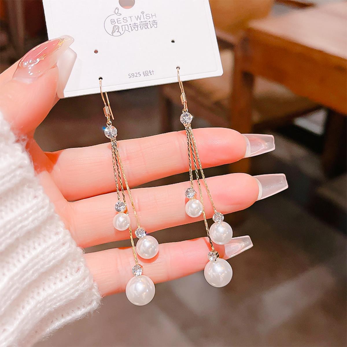 【流苏】精致超仙气质显脸瘦长款锆石耳环 银针韩版高级感耳钉饰详情19