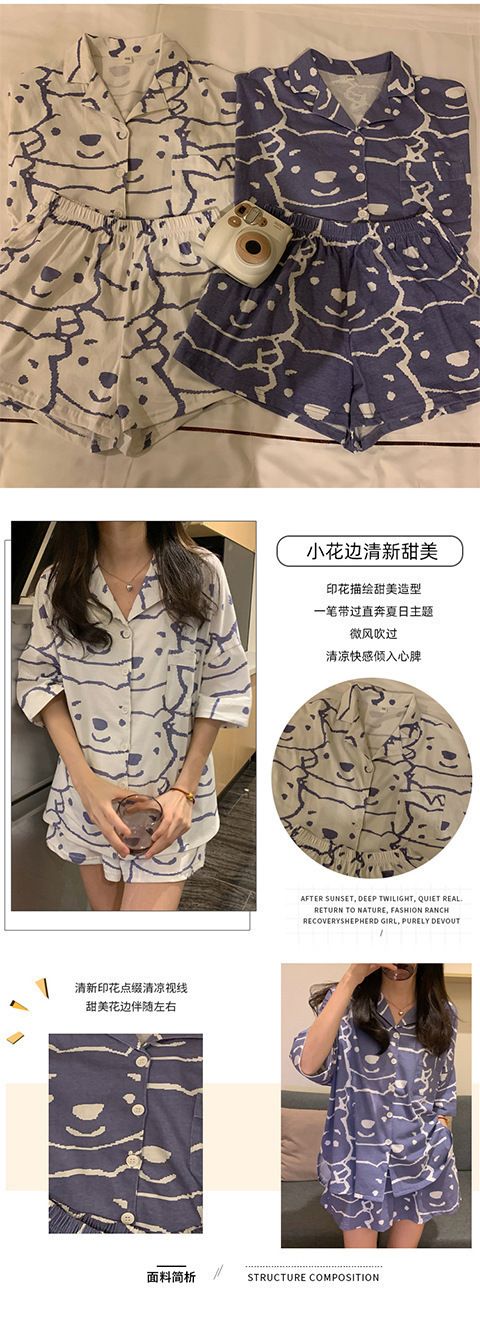 ins Fresh pajama women Summer short sleeves and shorts Korean cardigan plus-size Korean Japanese-style home wear two-piece set pic 7
