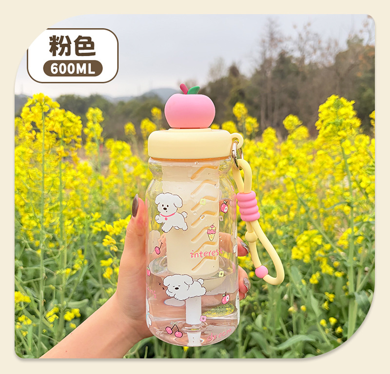 Мультфильм magy 600ML sport cup представляет собой набор из четырёх опциональных прозрачных кубков с изображённым щенком и кроликом с красной зелёной полоской на крышке яблока и цветной верёвкой pic 12