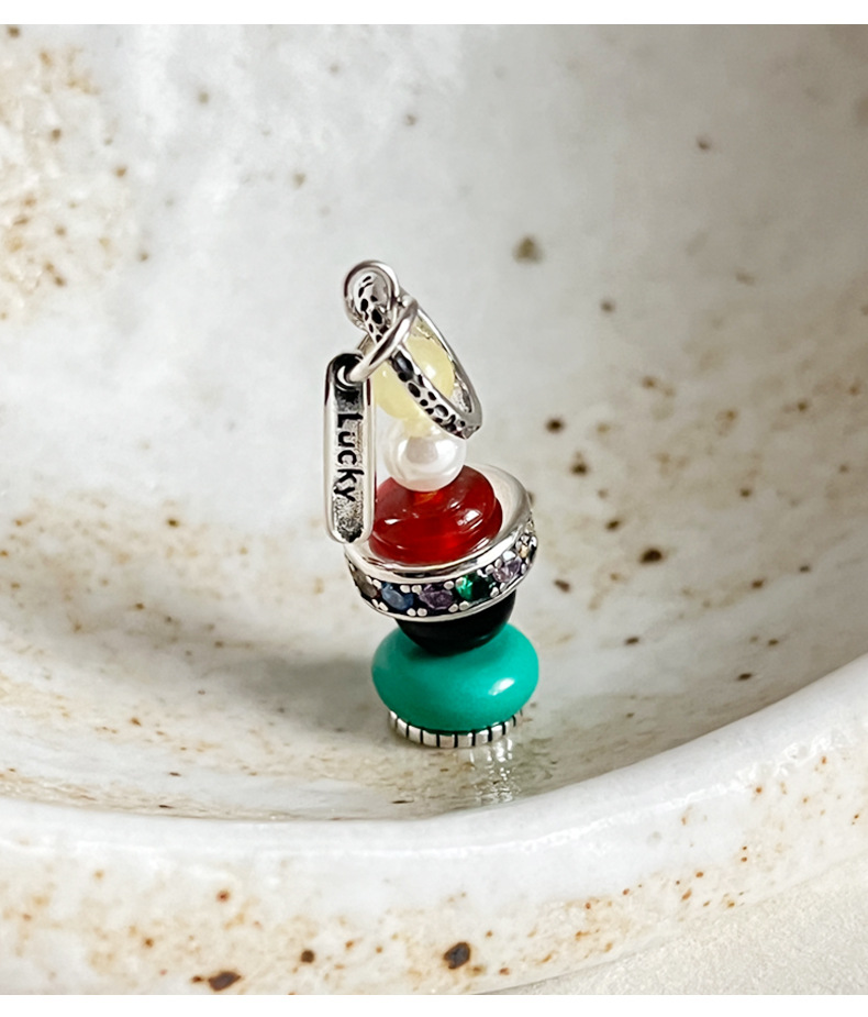 925 sterling silver colored beaded wishing tower pendant, simple, retro, fashionable and individual necklace, suitable for both men and women, N1250 pic 6