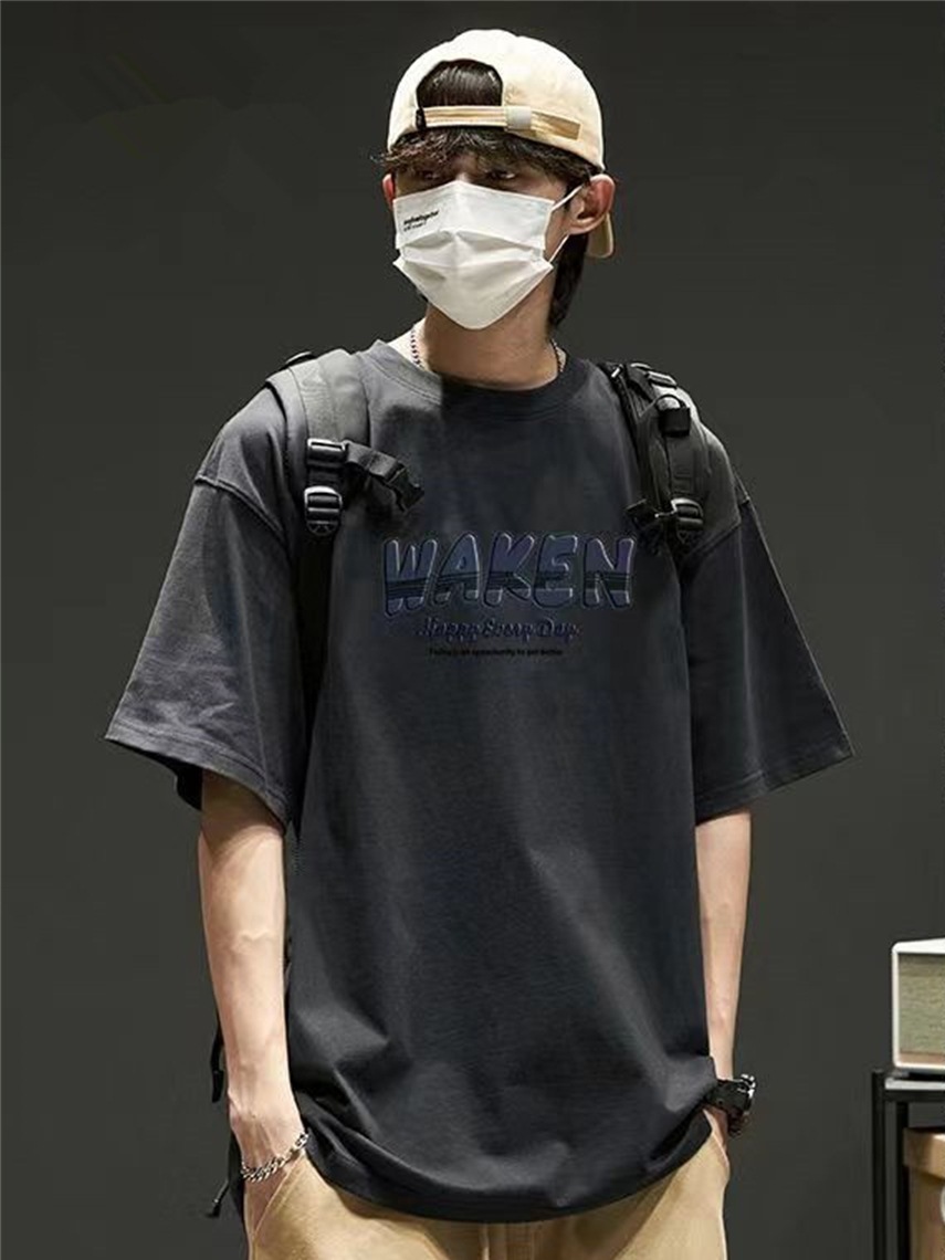 重磅短袖T恤男上衣服夏季新款美式纯棉潮牌打底白色宽松半袖体恤详情7