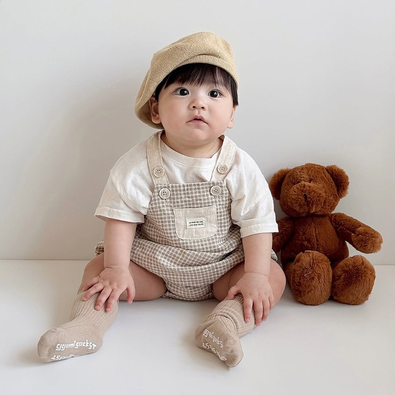 新品日韩风夏季男女儿童背带裤夏季薄款连体衣小童宝宝衣服+短袖T详情6