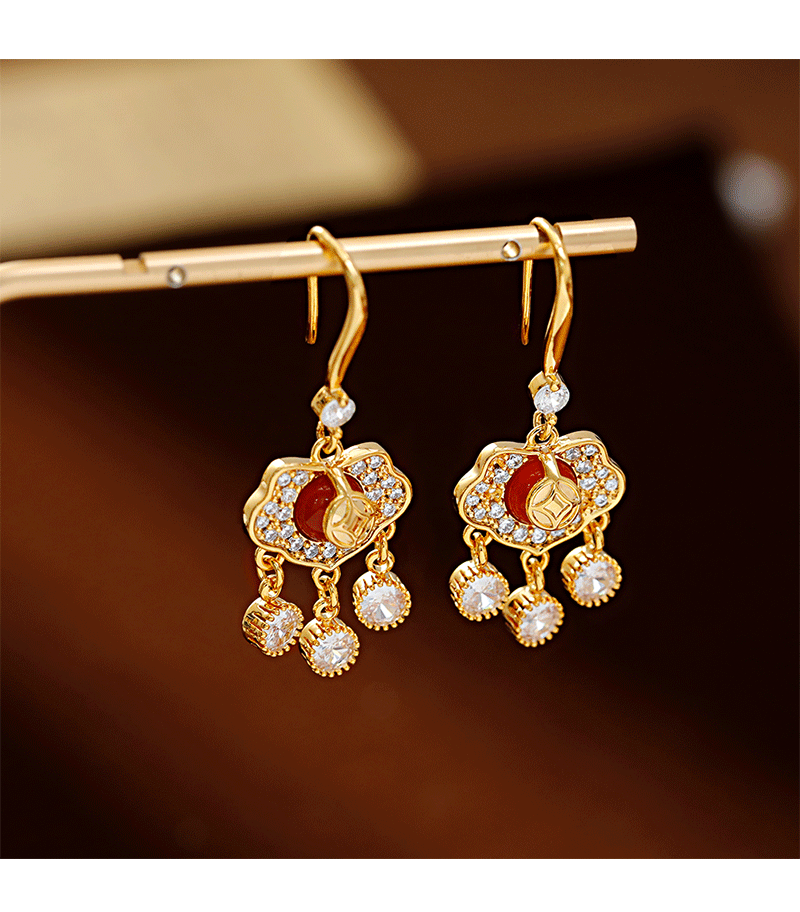 Hyacinth原创设计宫廷风平安锁耳坠国潮轻奢红玛瑙耳饰2025抖音爆款耳环女详情6