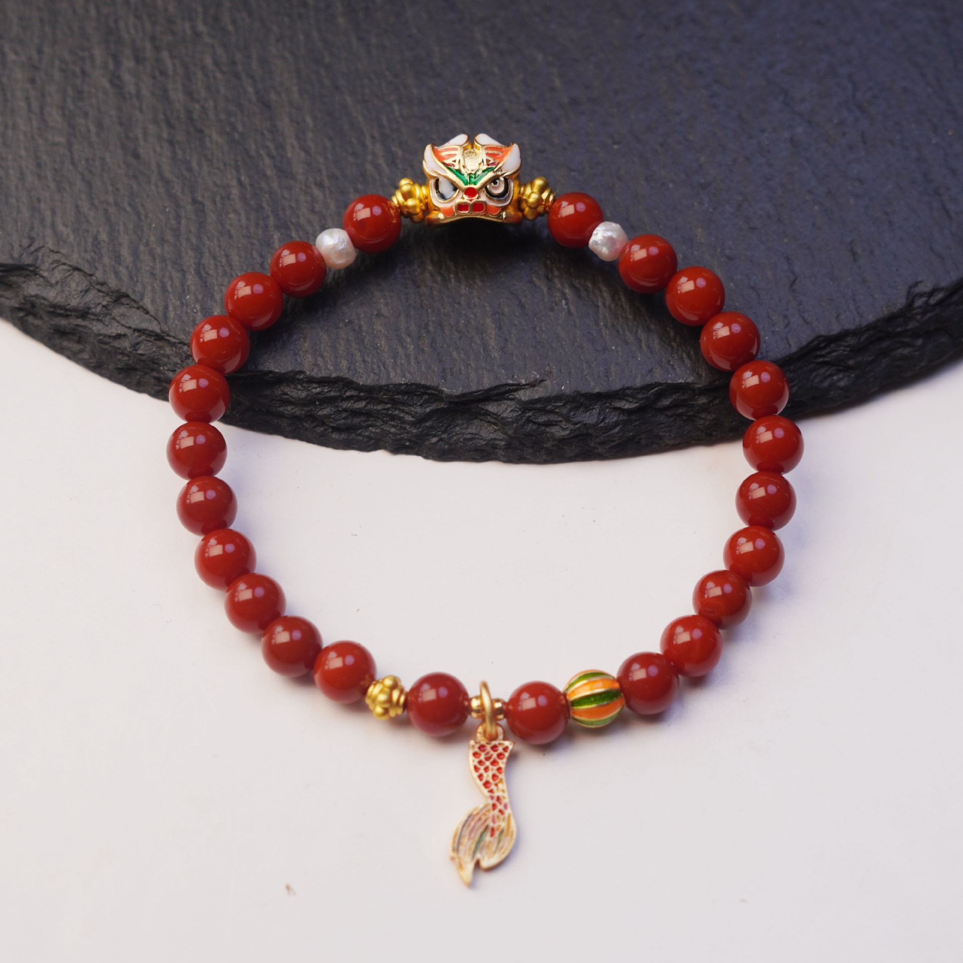 Nine Purple Li Fire Red Agate dragon Head and Tail agate beaded bracelet for women to attract wealth, traditional Chinese style gift and accessory pic 5